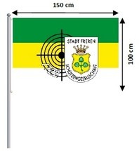 Bannerfahne quer in grün, gelb und weiß mit dem Logo des Schützenvereins