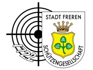 Logo der Schützengesellschaft Stadt Freren von 1722 inklusive schwarzer Zielscheibe im linken Hintergrund für helle Hintergründe