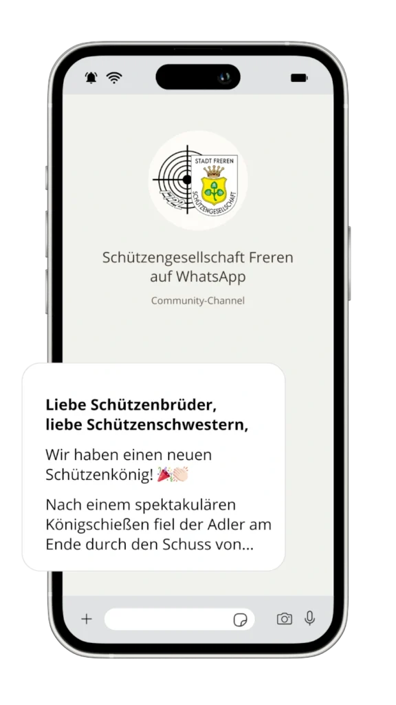 Smartphone mit WhatsApp Gruppe, in der die Schützengesellschaft über aktuelle Neuigkeiten informiert wie zum Beispiel beim Königsschuss.